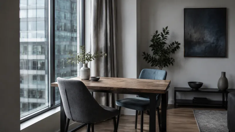 Vivienda alquilada con una mesa junto a la ventana.
